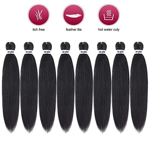 Pre Stretched Braiding Hair 38 Inch 8 Packs Professional Soft Yaki braiding Hair For Braids Hot Water Setting Synthetic Crochet Hair Extensions (1B, 38 Inch (Pack of 8))