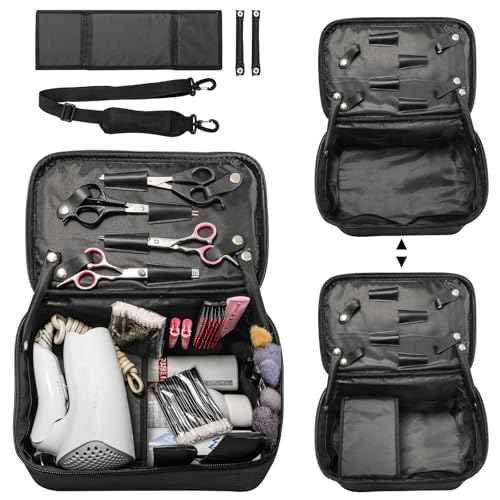 Goaste 12 Inch Barber Hairdresser Bag, Large Capacity Barber Carrying Bag, Canvas Barber Travel Case with Adjustable Dividers, Hairstylist Cutting Tool Organizer for Clippers Brushes Blow Dryer