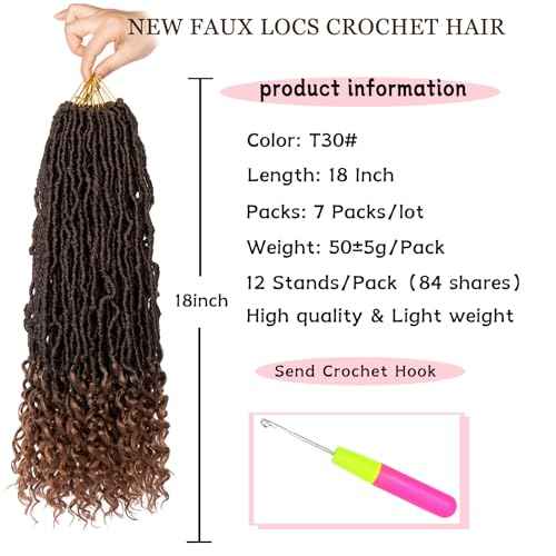 18 Inch New Faux Locs Crochet Hair With Curly Ends 7 Packs Goddess Locs Wavy Soft Locs Pre-looped Ombre Brown Bohemian Nu Locs Synthetic Crochet Braiding Hair for Women (12Strands/pack T30#)