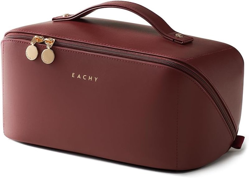 EACHY Travel Makeup Bag - Large Capacity Waterproof PU Leather Cosmetic Organizer for Skincare & Essentials