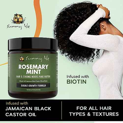 Sunny Isle Rosemary Mint Hair and Strong Roots Butter 4oz | Infused with Biotin & Jamaican Black Castor Oil | Strengthen and Nourish Hair | Dry Scalp, Split Ends