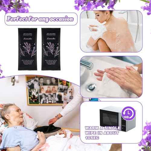 Hot or Cold Moist Cotton Towel Bulk Moist Towelettes Individually Wrapped 8.7" x 8.7",White Towel Services,Refreshment Pre Moistened Towels Lavender Scent for Travel Sport Party Spa Dentist Hotel200