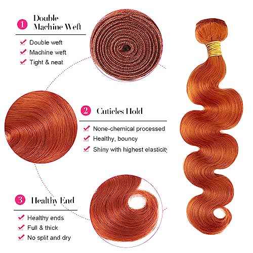 30 32 34 inch Orange Bundles 350 Body Wave Bundles Human Hair #350 Bundle Ginger Human Hair Bundle