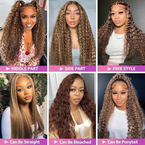 Highlight Ombre 13x6 Lace Front Wig Human Hair 210 Density 26 Inch Deep Wave Honey Blonde Glueless HD Transparent Lace Frontal Wigs for Women