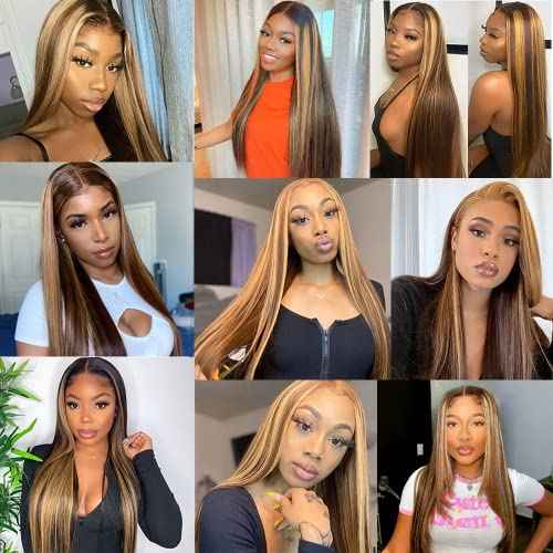 P427 Highlight Straight Bundles Human Hair Ombre Two Tone Blonde Mixed With Brown Bundles Double Weft Brazilian Hair Extensions for Women 18 20 22 inch