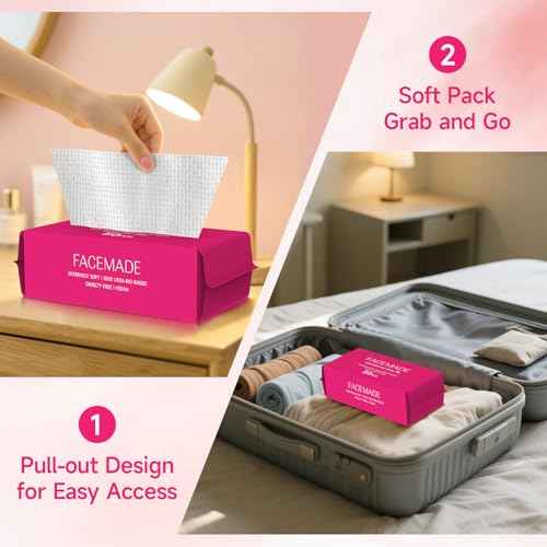 FACEMADE 50 Count (Soft Pack) XL Disposable Face Towels, Ultra Thick Face Towelettes Disposable, Clean Facial Towels for Makeup Remover, Skincare, USDA Certified 100% Biobased