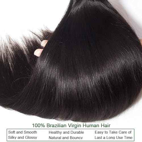 Straight Bundles Human Hair 18 20 22 Inch Straight Human Hair Weave 3 Bundles Silky Hair Bundles 10A 100% Unprocessed Brazilian Virgin Hair Bundles Deals Natural Black Bundles
