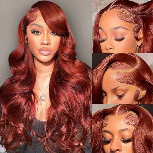 26 Inch Reddish Brown Wig Human Hair 13x6 Body Wave Lace Front Wigs HumanHair 200% Density HD Transparent 33# Lace Frontal Wigs Pre Plucked With Baby Hair Brownish Red Human Hair Wig For Women