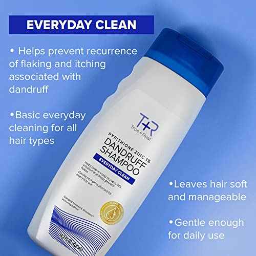 True+Real Classic Everyday Clean Anti-Dandruff Shampoo, Pyrithione Zinc 1%, Daily Use Scalp Care for All Hair Types, 14.2 Fl Oz, 6 pk