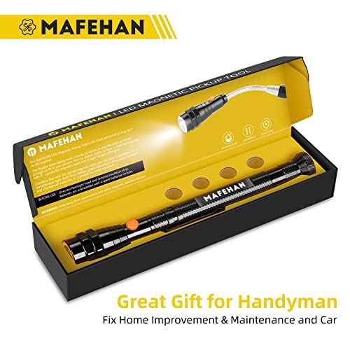 LED Magnetic Pickup Tool for Men ? Cool Gadgets with Telescoping Neck, Unique Gifts for Dad, Husband, Grandpa, Boyfriend ? Birthday, Christmas, Stocking Stuffers, White Elephant Gifts