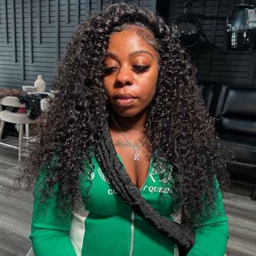 Half Wig Human Hair Deep Wave 3 In 1 Half Wigs for Black Women 200% Density Wear and Go Glueless Wigs Human Hair Drawstring Ponytail Seamless Flip Over No Lace Headband Wig Beginner Friendly 16 Inch