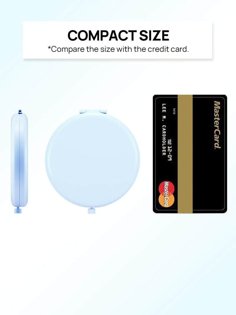 Getinbulk Compact Mirror for Purse, Double-Sided 1X/2X Magnifying Metal Pocket Makeup Mirrors(Round, Light Blue)
