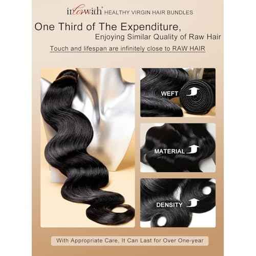 inlovwith 30 Inch Bundles Human Hair Body Wave, 100% Unprocessed Brazilian Virgin Hair Single Bundle, Selected Healthy Human Hair Bundles for Women
