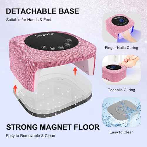 UV Nail Lamp 54W, Cordless Gel UV Led Nail Lamp for Gel Nail Polish, Rechargeable UV Nail Light Nail Dryer with 4 Timer and LCD Display, Professional Fast Curing Lamp Nail Art Tools with Rhinestone