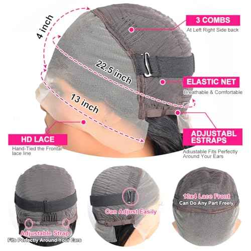 Deep Wave Lace Front Wigs Human Hair Pre Plucked 13x4 HD Transparent Lace Frontal Wigs Human Hair 180% Density Glueless 18 Inch Curly Wigs for Black Women Bleached Knots