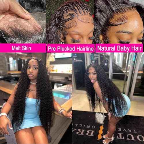 26 Inch 13x6 Deep Wave Lace Front Wigs Human Hair Pre Plucked HD Lace Front Curly Wigs Human Hair 200% Density Glueless Frontal Wigs Human Hair with Black Color