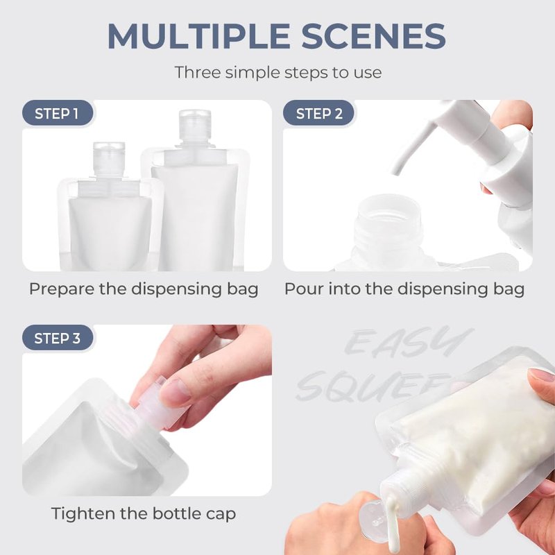 15PCS Portable Travel Fluid Makeup Packing Bag Travel Size, 2025 Portable Pouches for Toiletries,Refillable Travels Accessories for Shampoo Conditioner Lotion Soap Liquids (15pcs)