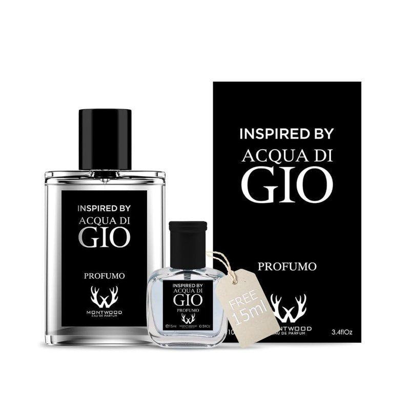 MONTWOOD Eau de Parfum – Long-Lasting Aquatic Fragrance for Men – 100mL Perfume Spray with Bonus 15mL Perfume Sample (Randomly Selected) – Inspired by Acqua di Gio Profumo