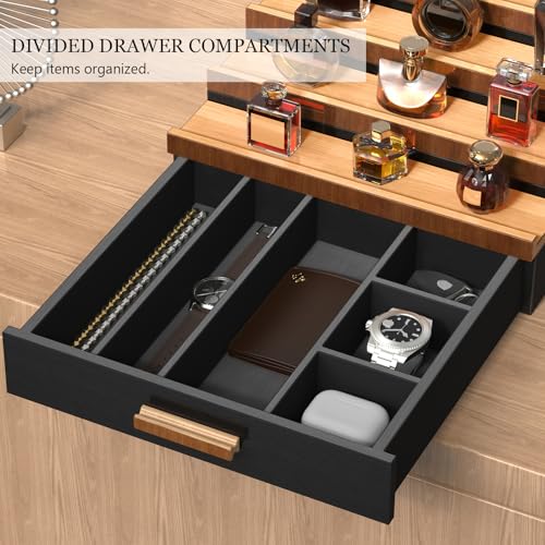 Zalida Wooden Cologne Organizer for Men 4 Tier of Perfume Display Holder of Drawer & 2 Hidden Compartments Larger Storage Space Mens Perfume Organizer Shelf Stand,Gift for Man (4T-Black Walnut)