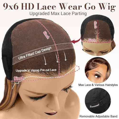 Honey Blonde Ombre Wig Human Hair 30inch Ombre Lace Front Wig Human Hair Loose Body Wave 9x6 Glueless Wigs Human Hair Pre Plucked Pre Cut 4/27 Lace Front Wig 220% Density