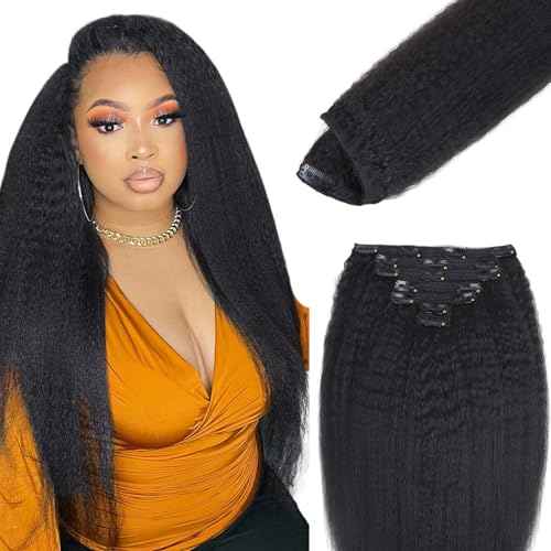 IDN BEAUTY Clip in Hair Extensions Real Human Hair Kinky Straight 120g Natural Black Double-layer Lace Clip In for Black Women Soft Breathable Lace Invisible Seamlessly Blending 7pcs 20 Inch