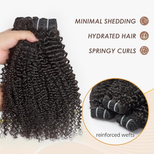 WEQUEEN Kinky Curly Human Hair Bundles Premium Virgin 100% Human Hair 3c/4a Curly Wave 22 Inch Single Bundle Natural Black