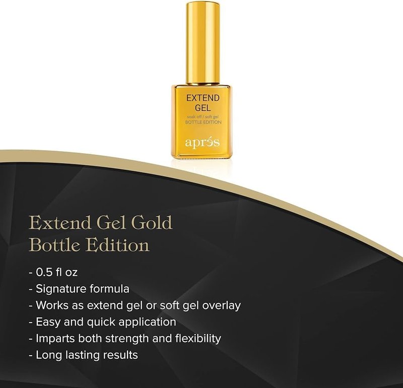 Apres Nail Extend Gel Gold Bottle | 15mL | Premium Quality | Soft Gel, Gel-X Tips Adhesive, Easy Application, Easy Removal, Soak Off, Applicator Included