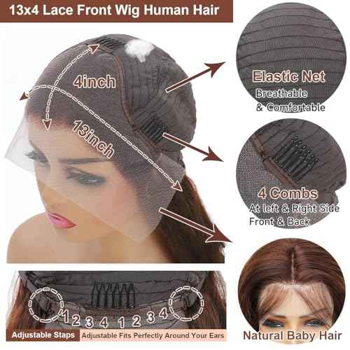 24 Inch Chocolate Brown Human Hair Wig 200 Density Body Wave Lace Front Wigs Human Hair Pre Plucked 13X4 HD Frontal Wig 4# Colored Brown Wig For Women Glueless Wigs