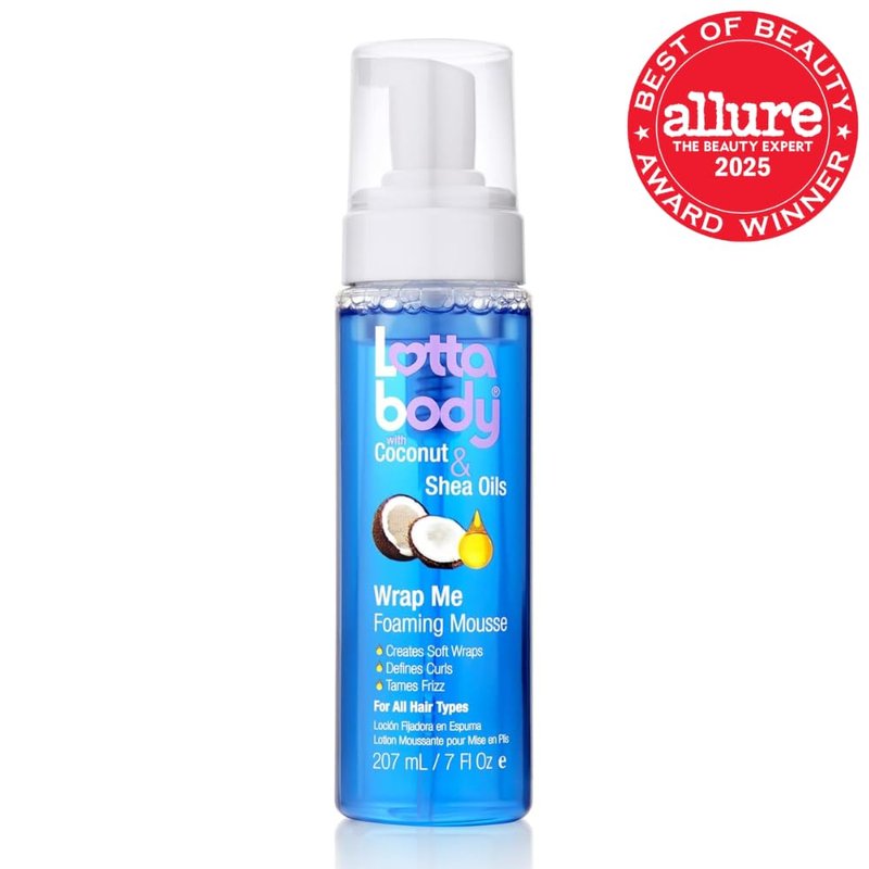 Lottabody Wrap Me Foaming Mousse - Lightweight Curl-Defining & Frizz-Control Formula | Coconut & Shea Oils, 7 oz