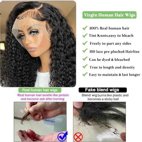 13x6 Deep Wave Lace Front Wigs Human Hair 26inch Glueless Wigs Human Hair Pre Plucked Deep Wave Wigs for Women Human Hair 180% Density Curly Lace Front Wigs Human Hair