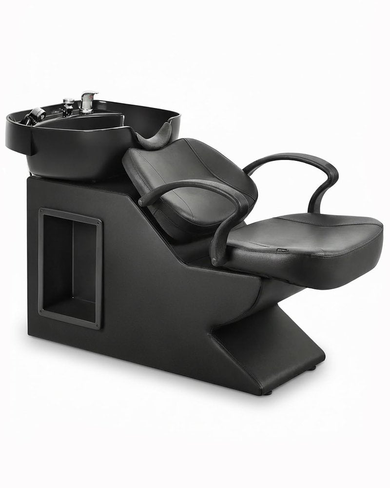 IJIALIFE Shampoo Bowl and Chair Set for Salon, Hair Washing Station for Hair Stylist, ABS Shampoo Bowl Sink Chair with Side Store Compartment for Spa Beauty Barbershop, Black