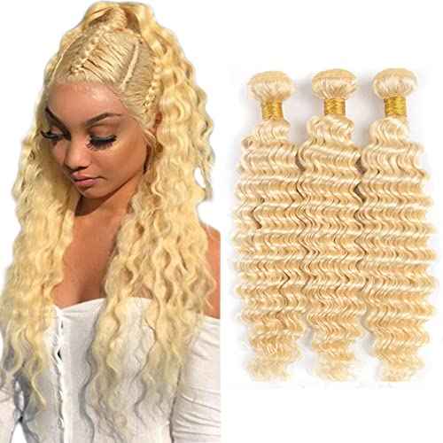 613 Deep Wave Bundle Blonde Human Hair 3 Bundles Brazilian Unprocessed Virgin Hair Extensions Double Weft Bundle For Women 18 20 22 Inch