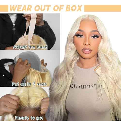 613 Lace Front Wig Human Hair 28 Inch Blonde Glueless Wigs Pre Cut 200 Density Blonde Wig Pre Plucked With Baby Hair Body Wave 4X4 Lace Closure Wigs For Women