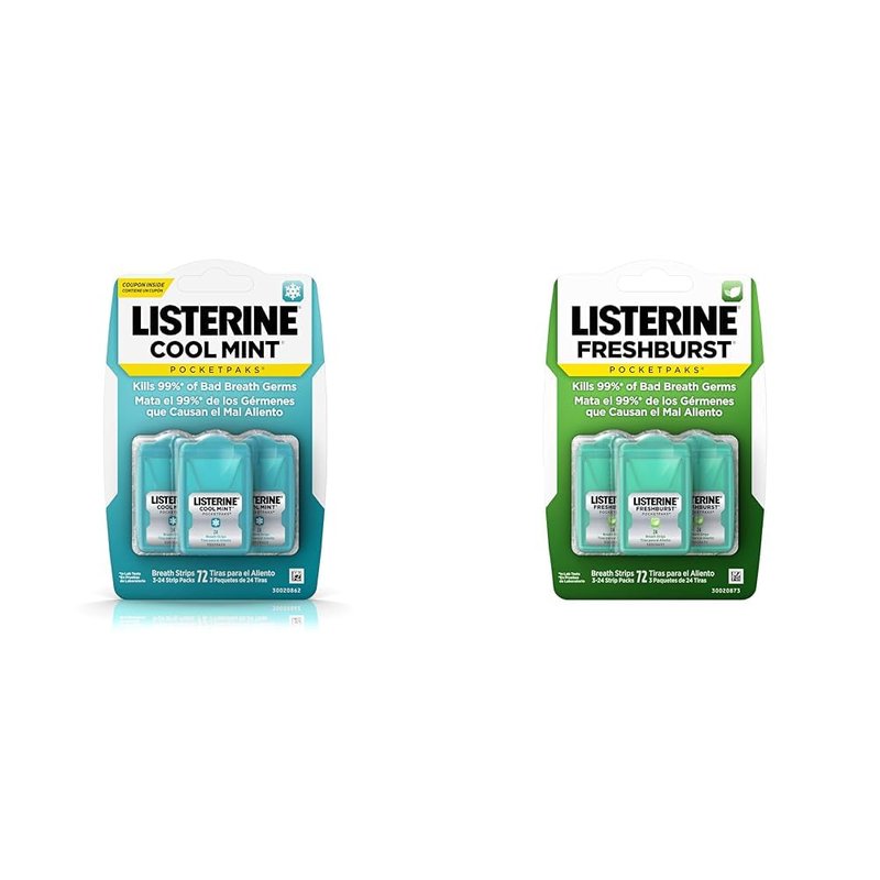 Listerine Pocketpaks Cool Mint Breath Strips 72 Count + 3 Packs Listerine Freshburst Breath Strips 24 Count Each