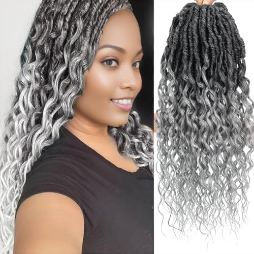 24 Inch 8 Packs Deep Faux Locs Crochet Hair Ombre Gray of Soft Locs with Curly Ends Perfect Pre Looped Deep Wavy Styles for Crochet Hair Black Women Embrace Your Beauty