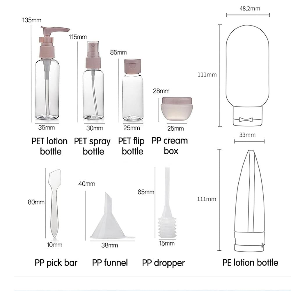 ZLSSETEC 12pack Travel Bottles for Toiletries, TSA Approved Travel Size Toiletries Containers, Travel Bottles Set with Labels Leakproof Squeezable Refillable Airplane Travel Accessories