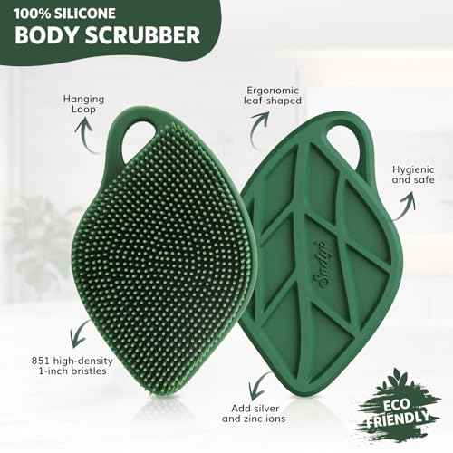 Sndyi Christmas Silicone Body Scrubber, Limited Edition Leaf-Shaped Shower Brush for Gentle Cleanse & Exfoliation, Soft Silicone Loofah Body Brush for Sensitive Skin, Perfect Holiday Gift, Evergreen