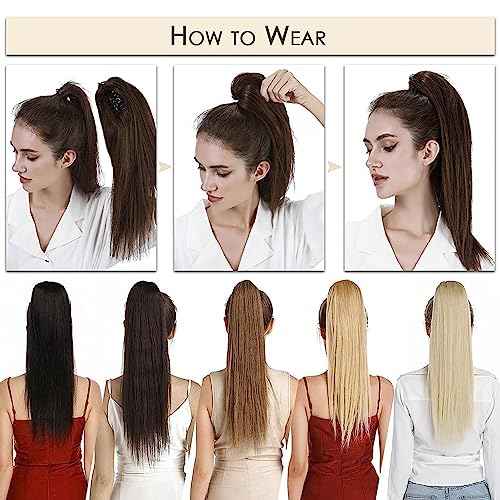 MY-LADY Ponytail Extension Human Hair Claw Clip in Ponytail Hair Extension Straight Pony Tail Hair Extensions Real Human Hair for Women Medium Brown 16 Inch 105g