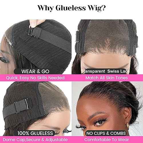 ISEE Wear and Go Glueless Wigs Bob Wigs Human Hair Pre Plucked Water Wave Lace Front Wigs Human Hair Upgraded No Glue Transparent Lace Closure Wigs Human Hair for Women Natural Black 10 Inch