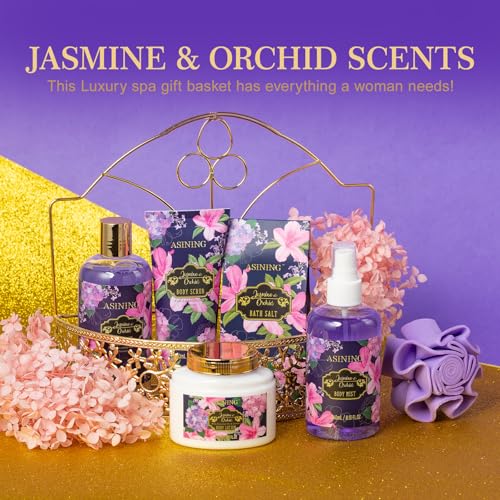 Beauty Kits for Women, Home Spa Baskets Bath Gifts, Bath Spa Kit for Women with Scents Lotion, Luxury Orchid & Jasmine Scent Gift Basket for adults Beauty & Personal Care Set Body Gift Set