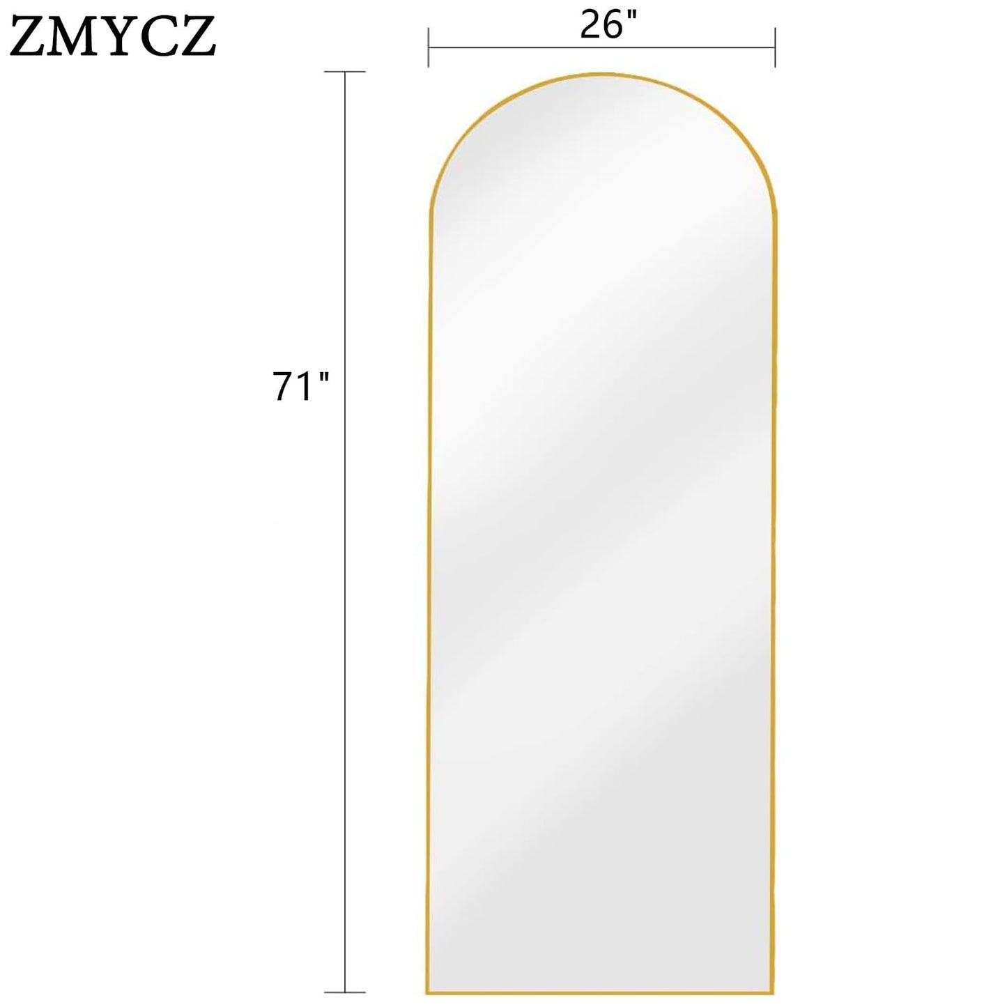 ZMYCZ Mirror Full Length, 71"x26" Arched Full Length Mirror, Arch Mirror with Stand, Large Standing Mirrors, Oversized Full Body Mirrors with Aluminum Frame for Bedroom, Living Room (Gold)