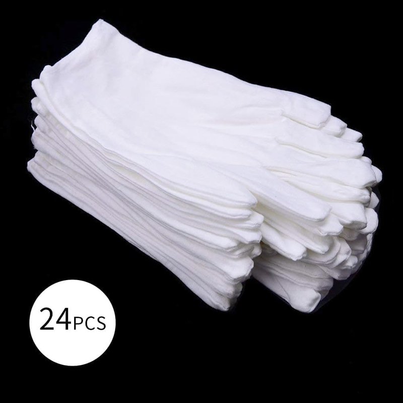 ADOPLX 24 Pcs White Cotton Gloves, Safety Work Gloves, Stretchable Lining, Medium Size