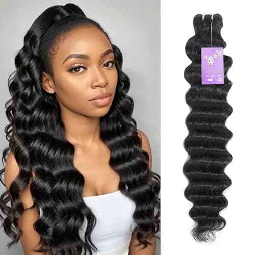 FASHION PLUS Raw Human Hair Bundles, Loose Deep Wave, 18 Inch, Wavy, Shedding Free, Tangle Free, Natural Color, Sew-In Installation