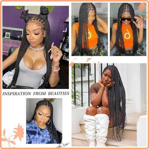 Brinbea Knotless Braided Wigs for Women Box Braid Wig Braided Lace Front Wigs 13X8 HD Lace Front Braided Wigs with Baby Hair Premium Synthetic Braid Wig Natural Long Black 36''