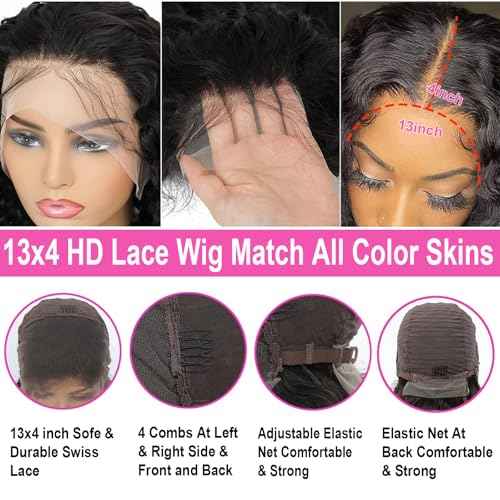 22 Inch Deep Wave Human Hair Lace Front Wig for Women 13x4 HD Transparent Lace Frontal, 180% Density Glueless, Pre - Plucked with Baby Hair in Natural Color