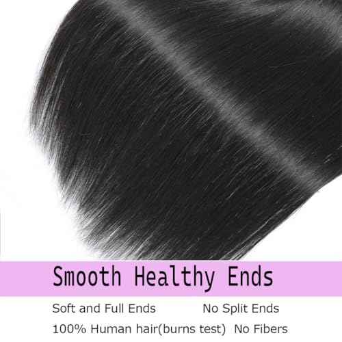12A Straight Bundles Human Hair 20 22 24 Inches, 100% Unprocessed Brazilian Virgin Straight Human Hair Bundles for Women, Sew In Quick Weave 3 Silky Bundles Human Hair, 300g/Pack Natural Black Color
