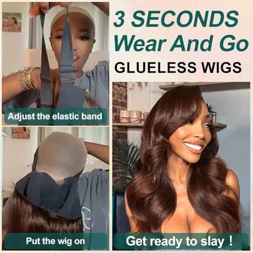 Brown Wear and Go Glueless Wigs Human Hair Pre Cut 26 Inch 9x6 Chocolate Brown Body Wave HD Lace Front Wig Pre Plucked Bleached Knots #4 Dark Brown Closure Wigs 200 Density for Women