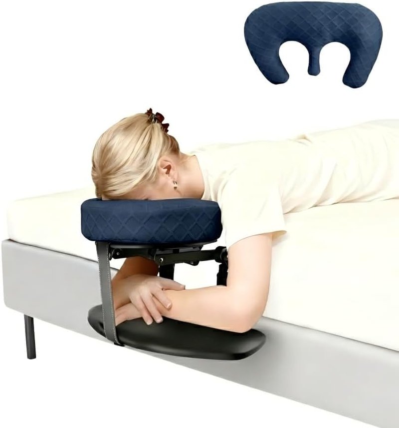 Skiennix Adjustable Massage Headrest - Portable Face Cradle for Home Use | Blue with Armrest & Breast Pillow
