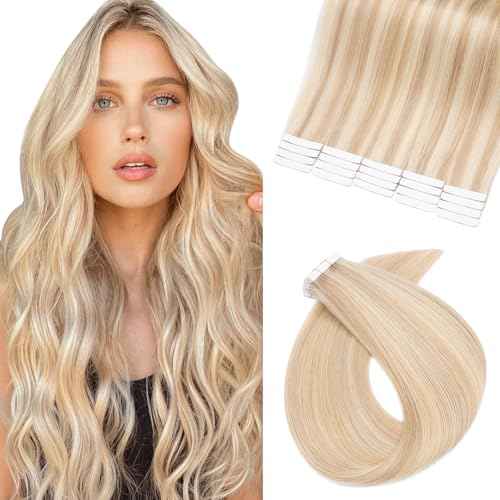 Benehair Remy Tape in Hair Extensions Human Hair Ash Blonde&Bleach Blonde Seamless Skin Weft Tape in Real Human Hair Extensions Straight Hair 20 Inch 50g #18P613 20 pcs