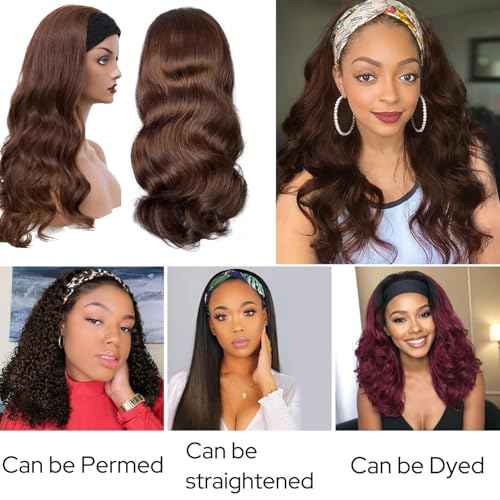 Head Band Wigs Human Hair Chocolate Brown Glueless 100% Human Hair None Lace Front Wig Virgin #4 Colored Headband Wig Human Hair 180 Density 22inch